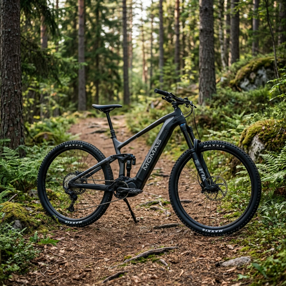Momas premium electric mountain bike in a Nordic forest